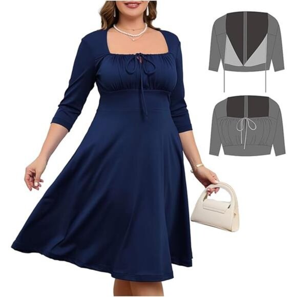 Formal Cocktail Dress Tie Front Adjustable Strap, Satin Midi Prom Wedding Dress - Picture 8 of 8